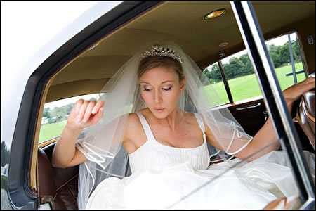 Bride in Wedding Car - Wedding hair & makeup for Wedding at Ham, Richmond, Greater London